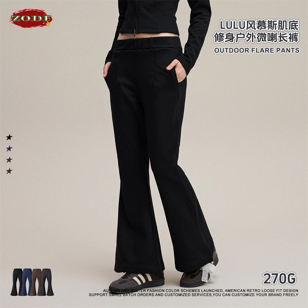 ZODF Women 2025 Autumn Sport Style Flared Pants Girls Female Mousse Muscle Sole Slimming Micro Yoga Trousers HY1095