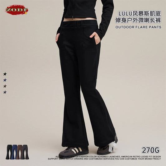 ZODF Women 2025 Autumn Sport Style Flared Pants Girls Female Mousse Muscle Sole Slimming Micro Yoga Trousers HY1095