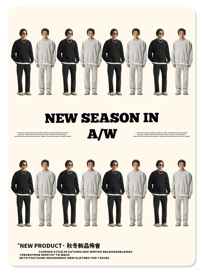 ZODF Fashion Men Winter Side Split Fleece Sweatshirt Winter Unisex Oversized 350gsm O Neck Warm Pullovers Brand Clothing HY0058