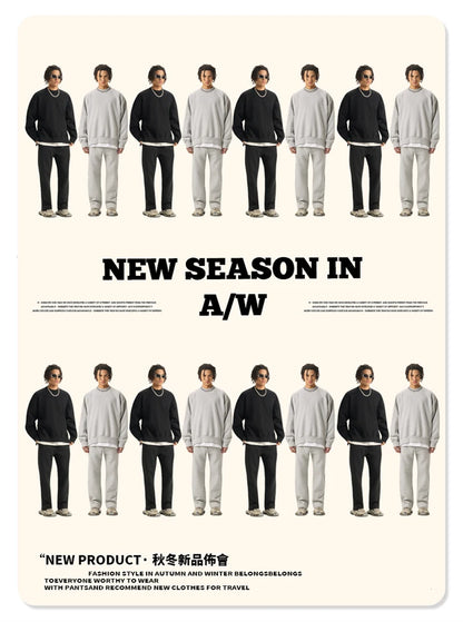 ZODF Fashion Men Winter Side Split Fleece Sweatshirt Winter Unisex Oversized 350gsm O Neck Warm Pullovers Brand Clothing HY0058