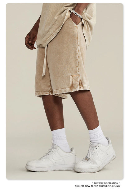 ZODF 2024 Summer Men 350gsm Washed Cotton Shorts Unisex Retro High Street Loose Side Slit Short Pants Streetwears HY0839