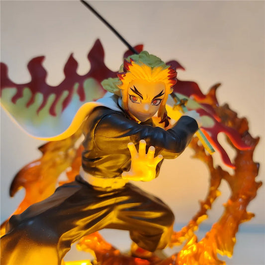 Anime Figures Demon Slayer Rengoku Kyoujurou Agatsuma Zenitsu Fire Led Scene DIY PVC Action Figure Toy Kimetsu no Yaiba Figurine