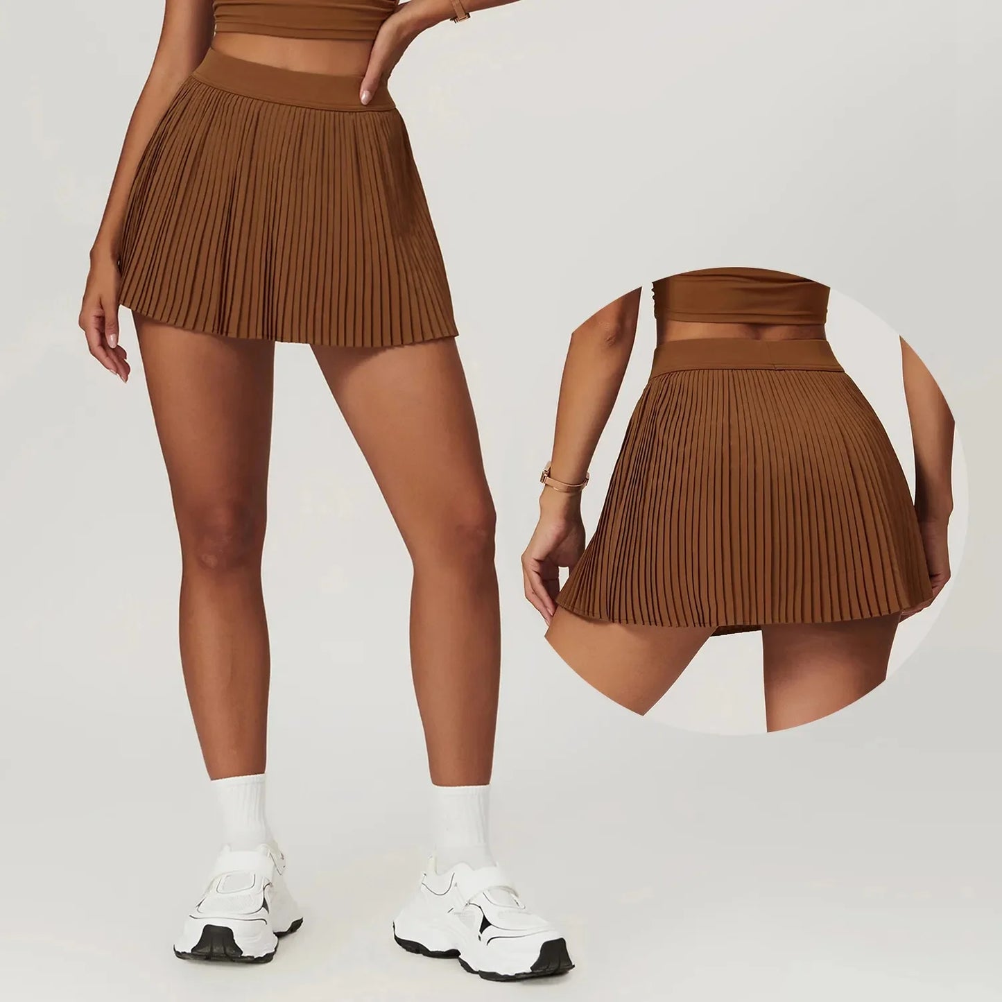 Women’s 2-in-1 Pleated Golf Tennis Skirt with Inner Pocket and Built-in Shorts
