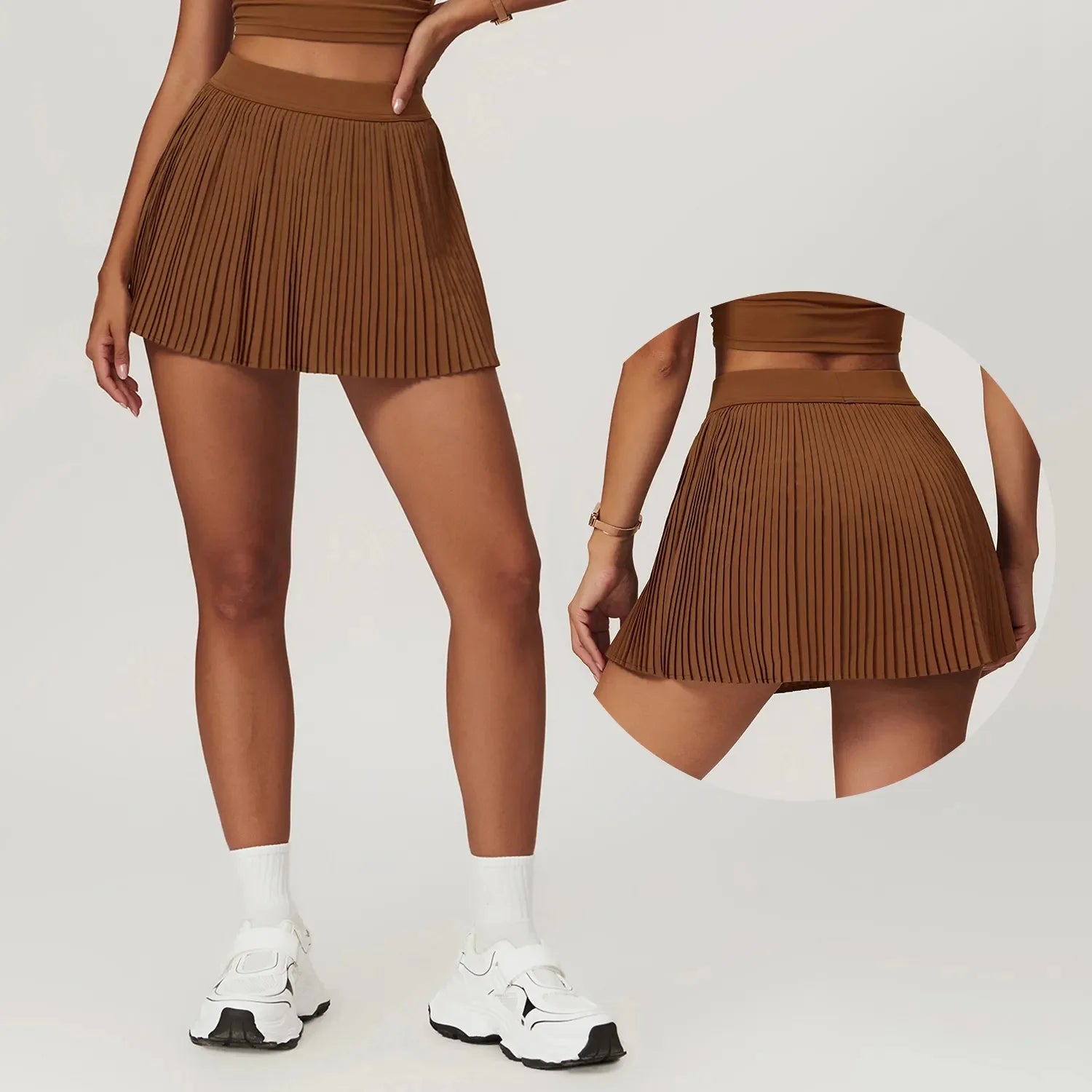 Women’s 2-in-1 Pleated Golf Tennis Skirt with Inner Pocket and Built-in Shorts