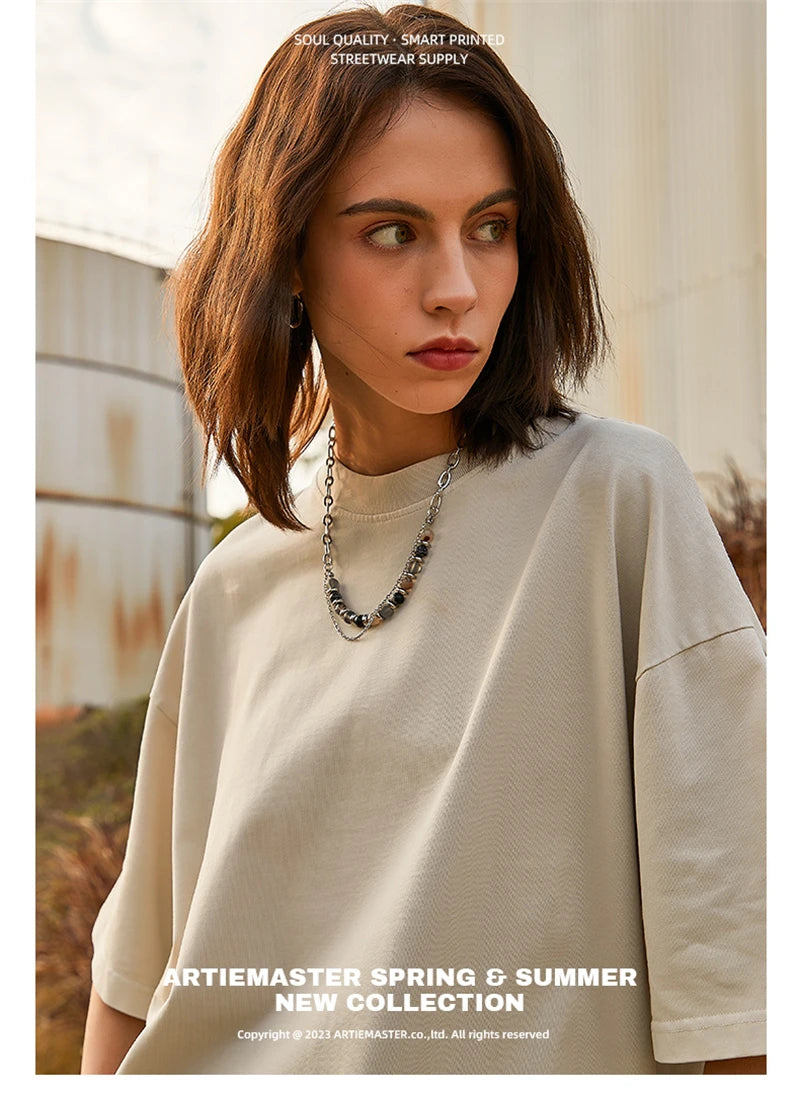 ZODF New Summer Solid Washed Cotton T-Shirts Streetwears For Men Unisex Retro High Street 275gsm Basic Tees Brand Tops HY0071