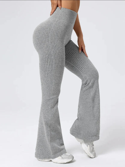 Women’s High-Waist Bell Bottom Pants Sporty Tight Fit Comfortable Elastic Waist Ideal for Exercise and Daily Wear
