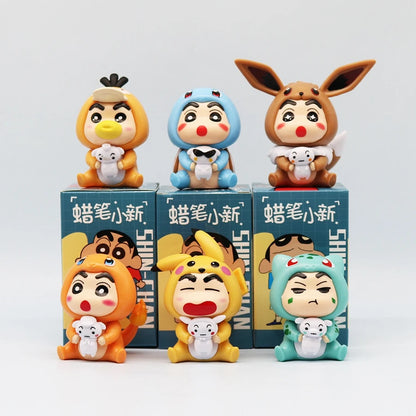 6Pcs/Set Q Version Crayon Shin-chan Anime Figure Shin-chan COS Pokémon Pikachu Action Figure Room Decorations PVC Collection Toy