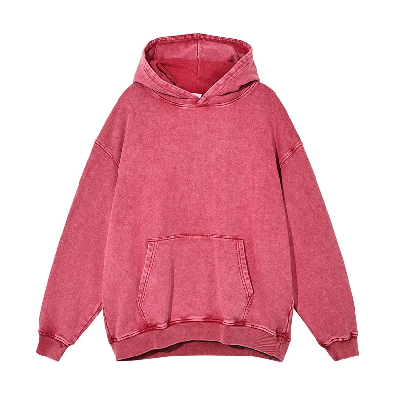 ZODF Autumn Winter Men 420gsm Heavyweight Washed Cotton Hoodie Streetwear Sweatshirt HY0307 - CORAL RED / XL / China