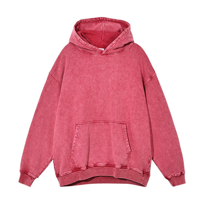 ZODF Autumn Winter Men 420gsm Heavyweight Washed Cotton Hoodie Streetwear Sweatshirt HY0307 - CORAL RED / XL / China