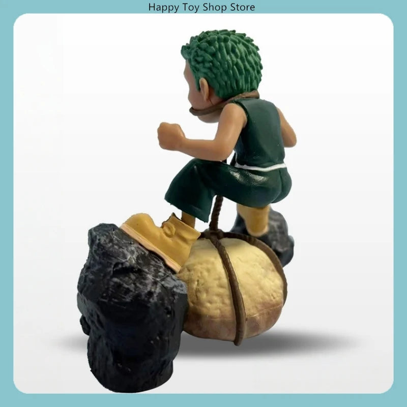 9.5cm One Piece Roronoa Zoro Childhood Training Scene PVC Sculpture Desktop Model Statue