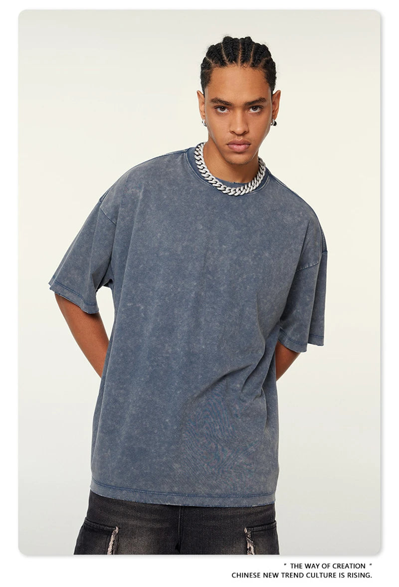 ZODF Vintage 2024 Summer Men Washed Solid 230gsm T-Shirts Unisex Ripped Breathable Quick Dry Cooling Feeling T Shirt Tees HY0801