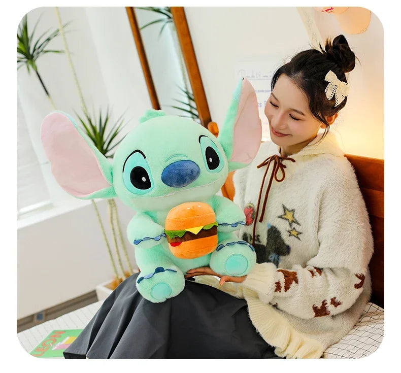 New 30/50cm Disney Kawaii Burger Stitch Plush Toy Cartoon Anime Needle Cute Sleeping Pillow Plush Doll Girl Holiday Gift