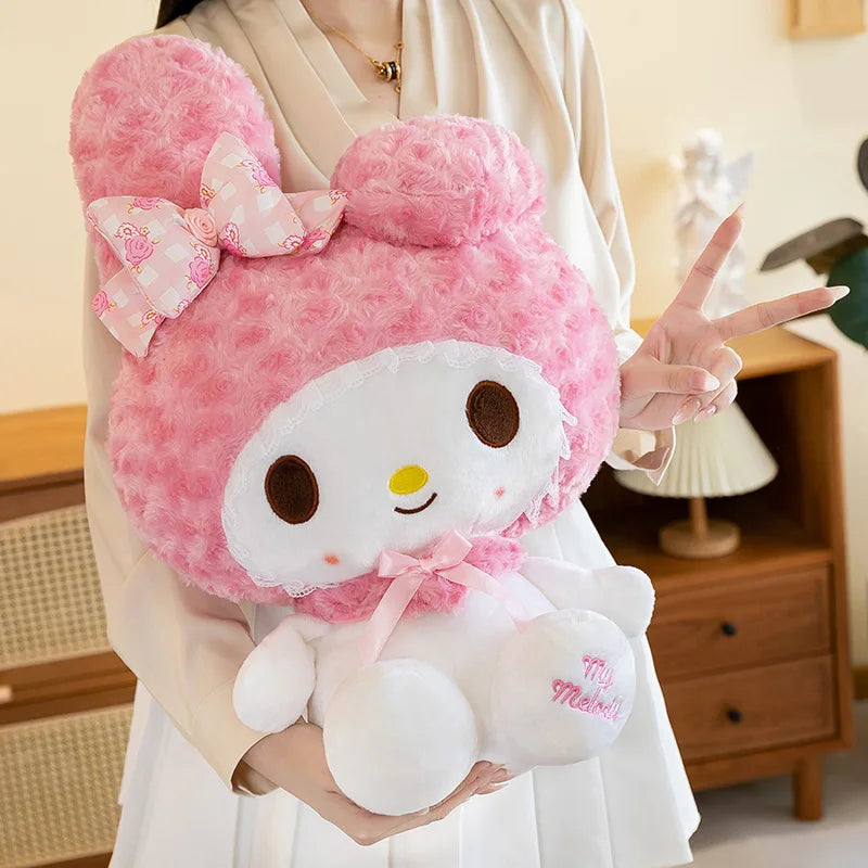 30cm/60cm Aoger Hello Kitty Kawaii Rose My Melody Cartoon Stuffed Animals Soft Plush Doll Companion Toy Children Birthday Gift