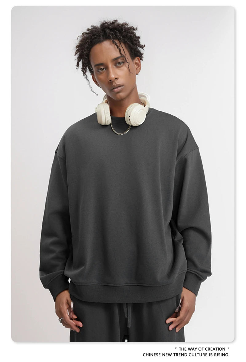 ZODF Fashion Autumn Men Solid 360gsm Sweatshirt Unisex Solid Loose Sport O Neck Pullovers Brand Clothes HY0938