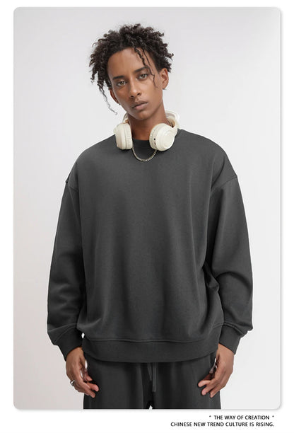 ZODF Fashion Autumn Men Solid 360gsm Sweatshirt Unisex Solid Loose Sport O Neck Pullovers Brand Clothes HY0938