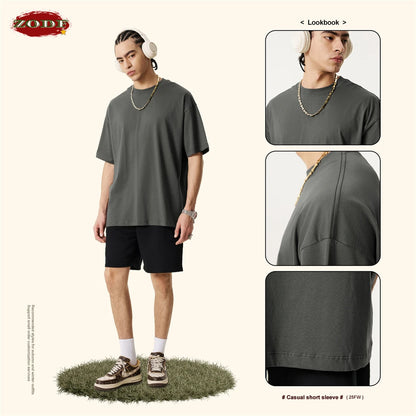 ZODF 2025 Summer Men 180gsm Solid T-Shirts Women Unisex Loose Basic Breathable Cotton T Shirt Brand Tees HY0971