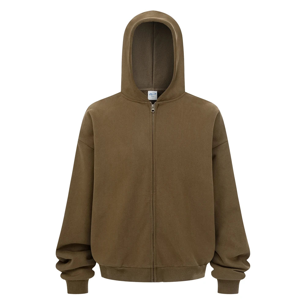 ZODF Trendy Winter Man Warm 430gsm Fleece Zipper Hoodies Unisex Solid Loose Zip-Up Hooded Coats Brand Outfit HY1130