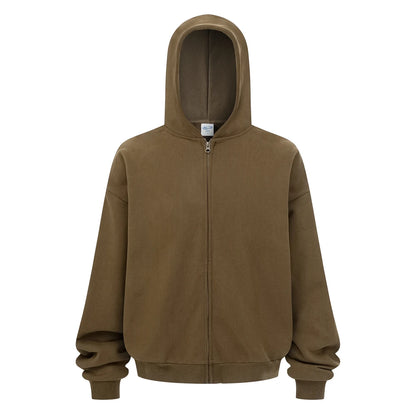 ZODF Trendy Winter Man Warm 430gsm Fleece Zipper Hoodies Unisex Solid Loose Zip-Up Hooded Coats Brand Outfit HY1130