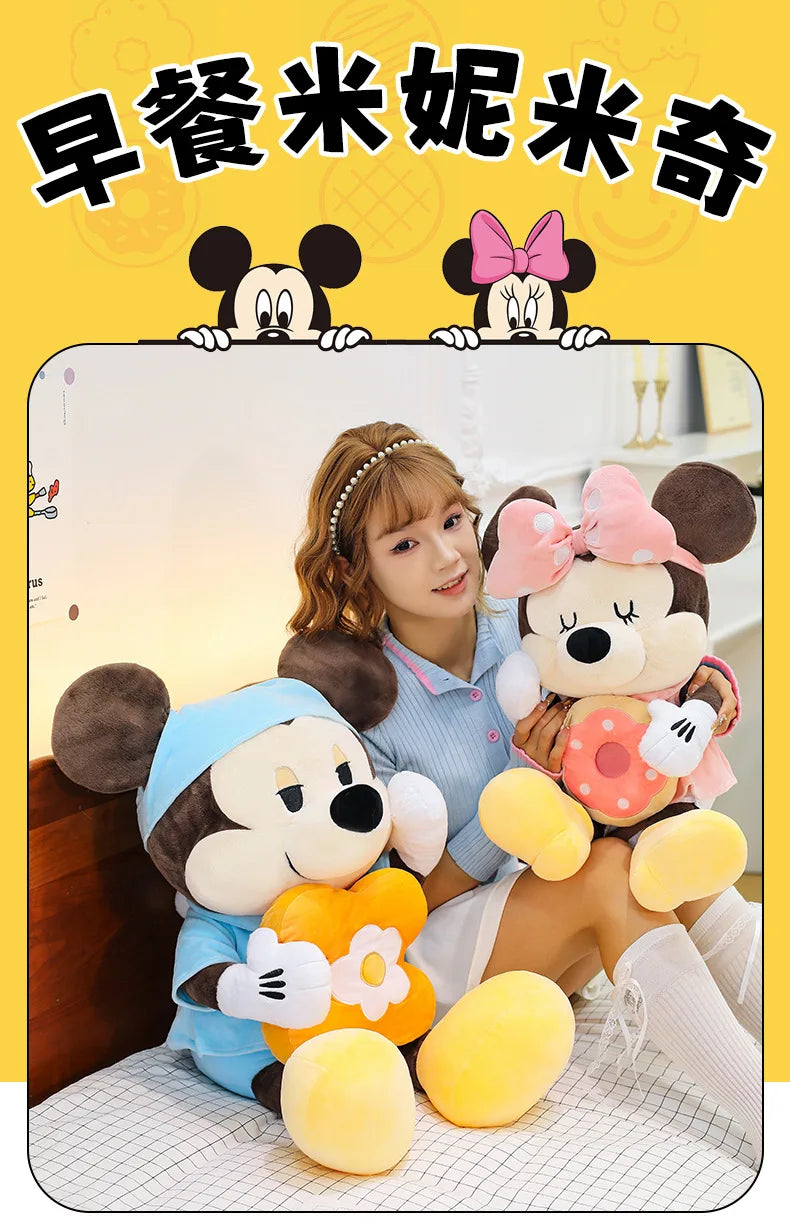 Large Size 80cm New Minnie Mickey Mouse Couples Doughnut Kawaii Movies Stuffed Plush Toy Doll Birthday Girlfriend Girl Xmas Gift