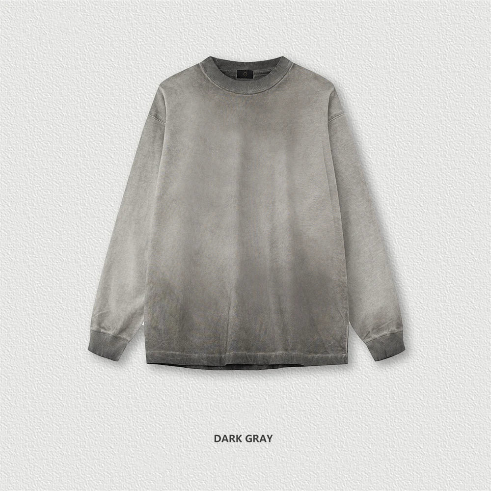 ZODF 2024 Autumn Men's Washed Cotton T-Shirt Unisex Oversized Distressed 250gsm Long Sleeve O Neck T Shirts Tees HY0921