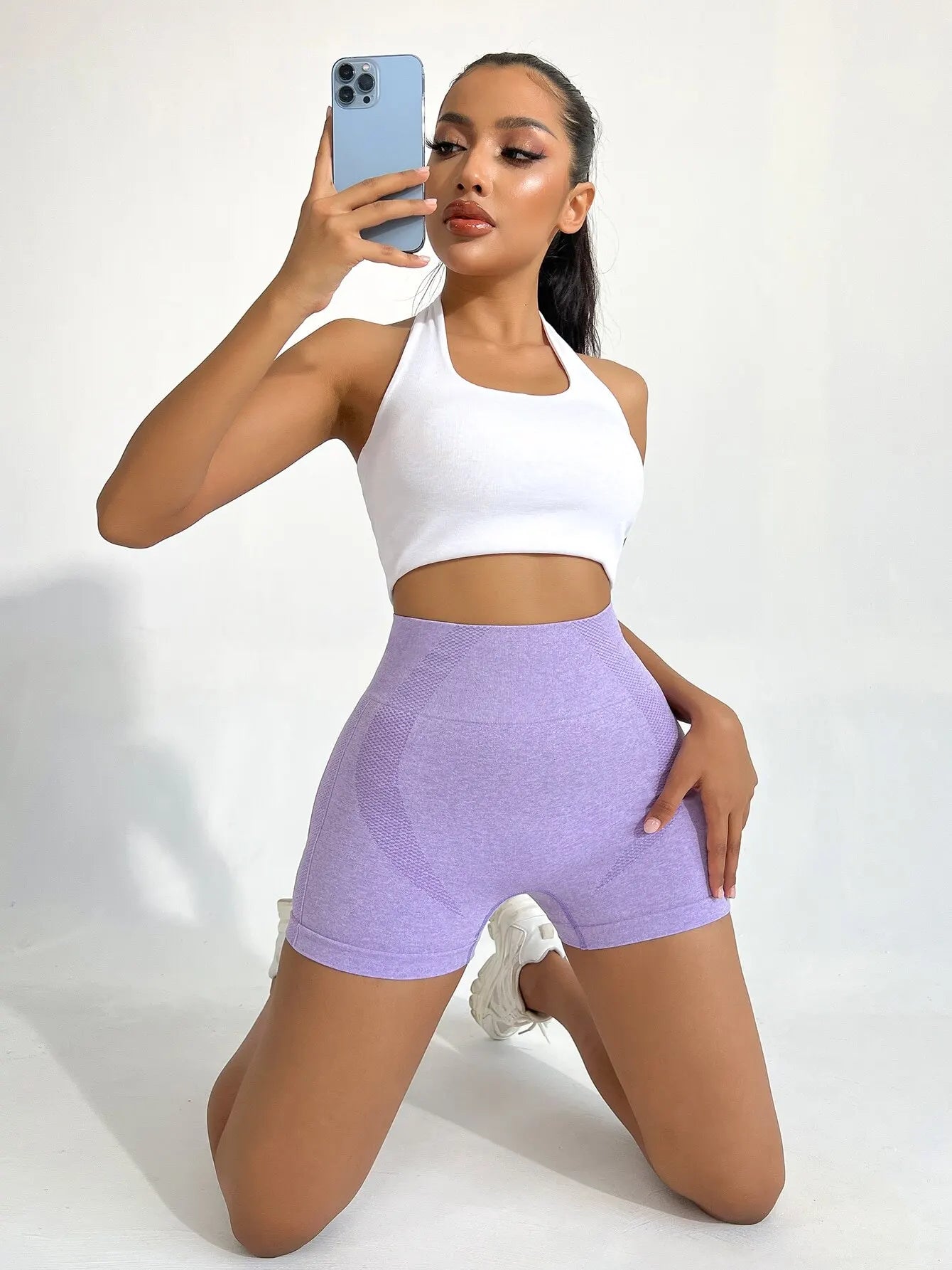 Women Seamless Yoga Shorts Tummy Control Push Up Quick Dry Fitness Gym Cycling Sportwear