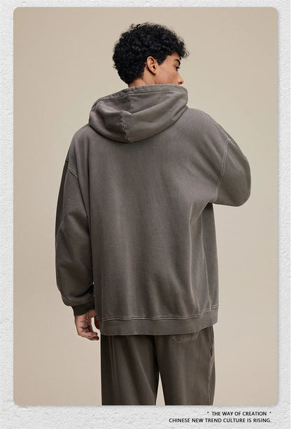 ZODF Retro Heavy Weight 480gsm Cotton Hoodies For Man Unisex Oversized Washed Distressed Hooded Pullovers Brand Coats HY1115