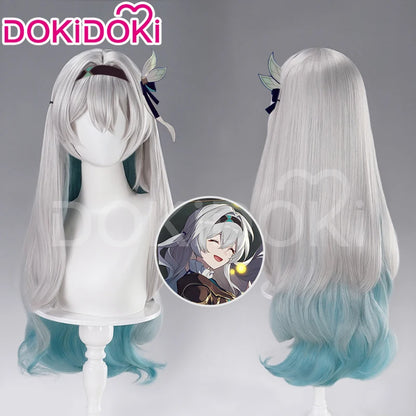 Firefly Wig Cosplay Game Honkai: Star Rail DokiDoki Women Silvery Blue Long Hair Firefly Cosplay Headdress Free Cap