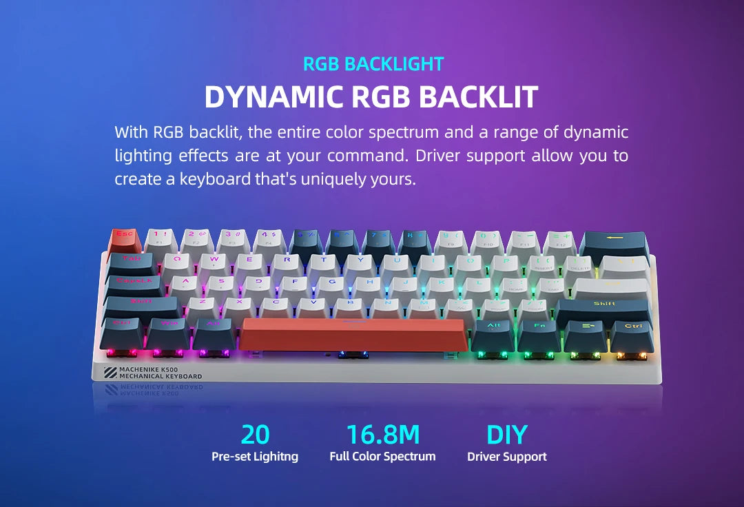 K500-B61 Machenike Mini Mechanical Keybaord 60% Form Factor 61Keys Gaming Keybaord Wired Full Key Hot-Swappable RGB Backlit