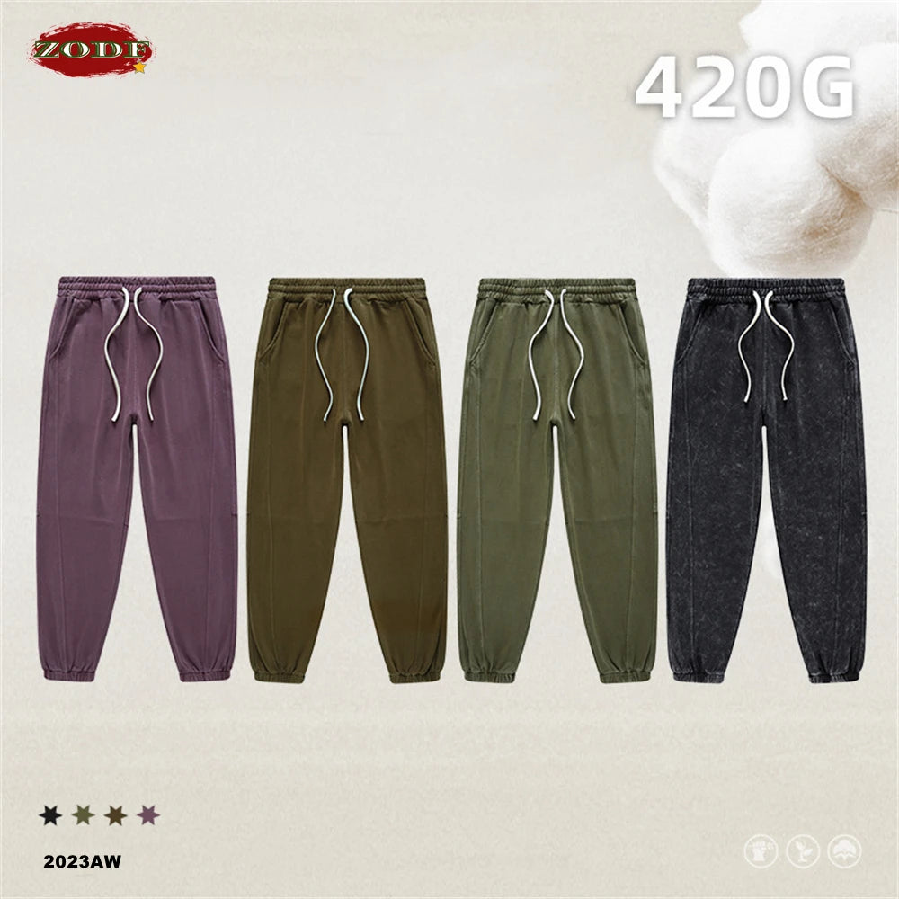 ZODF New Autumn Winter Batik Washed Cotton Sweatpants For Men Unisex Distressed Patchwork Loose 420gsm Sport Jogger Pants HY0724