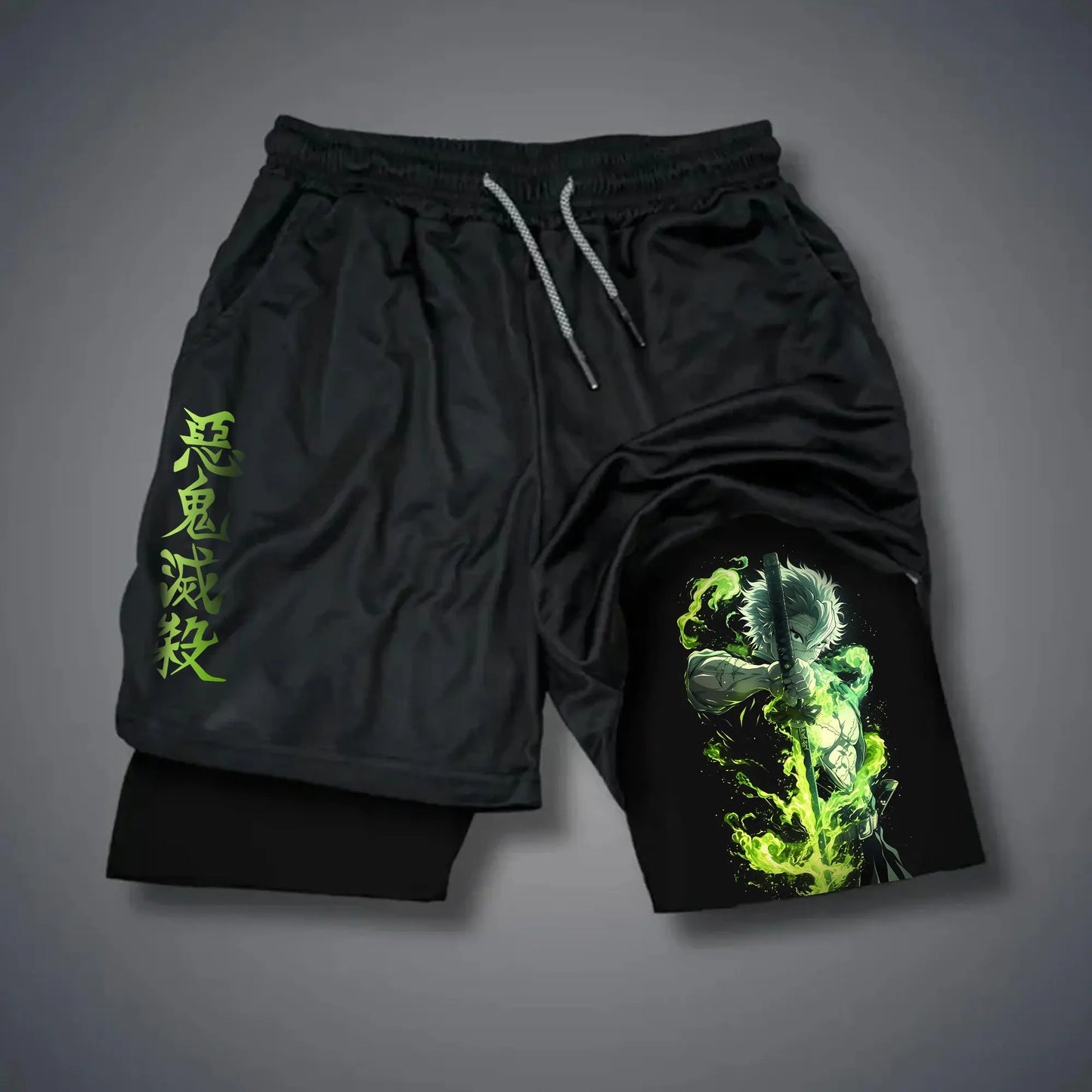 Demon Slayer Anime Men Gym Shorts Streetwear Summer Workout Sports Pants Sportswear Fitness Double-layer Quick Dry Beach Pants