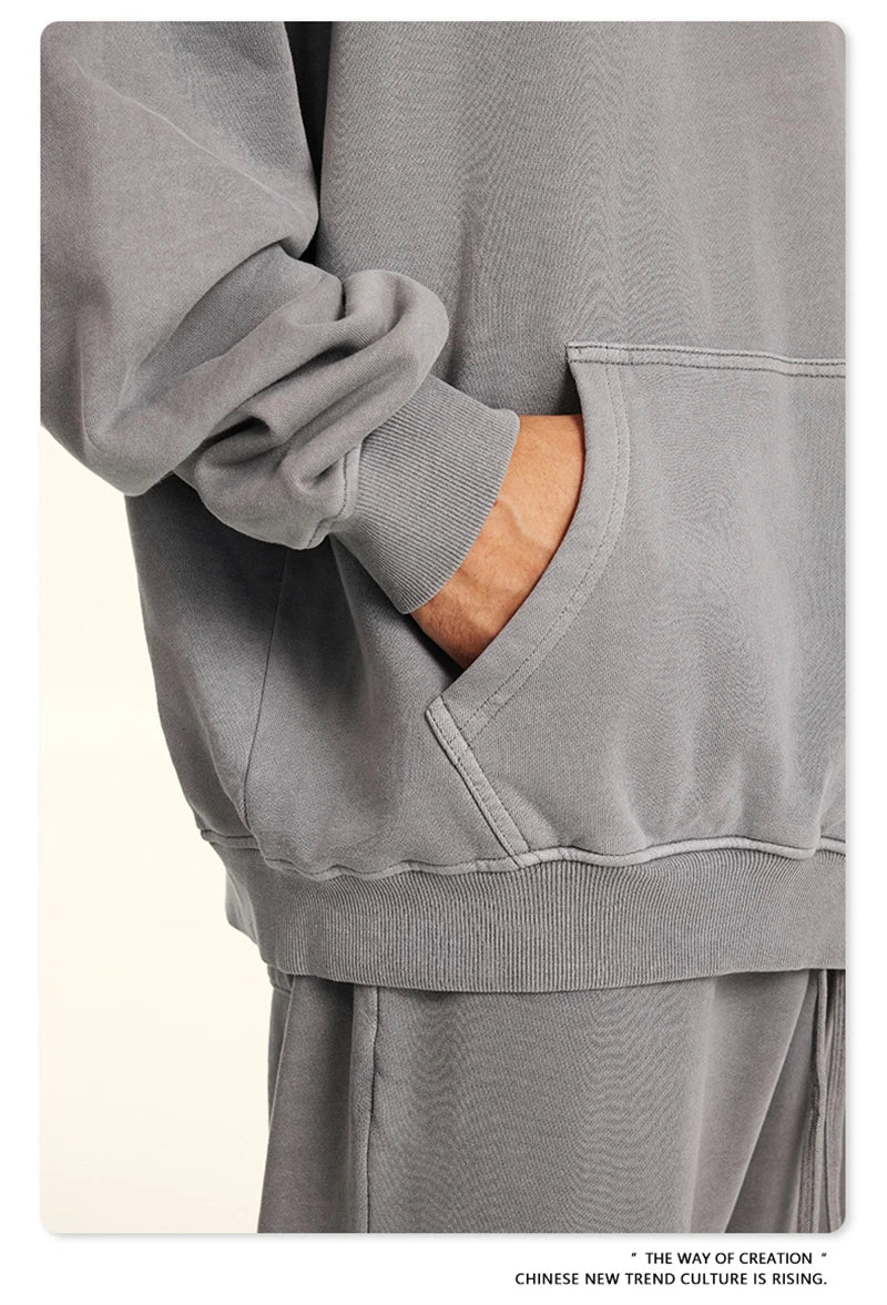 ZODF Retro Autumn Winter Washed Cotton Hoodies Unisex Loose 380gsm Knitted Sport Hooded Pullovers Brand Clothes HY0884