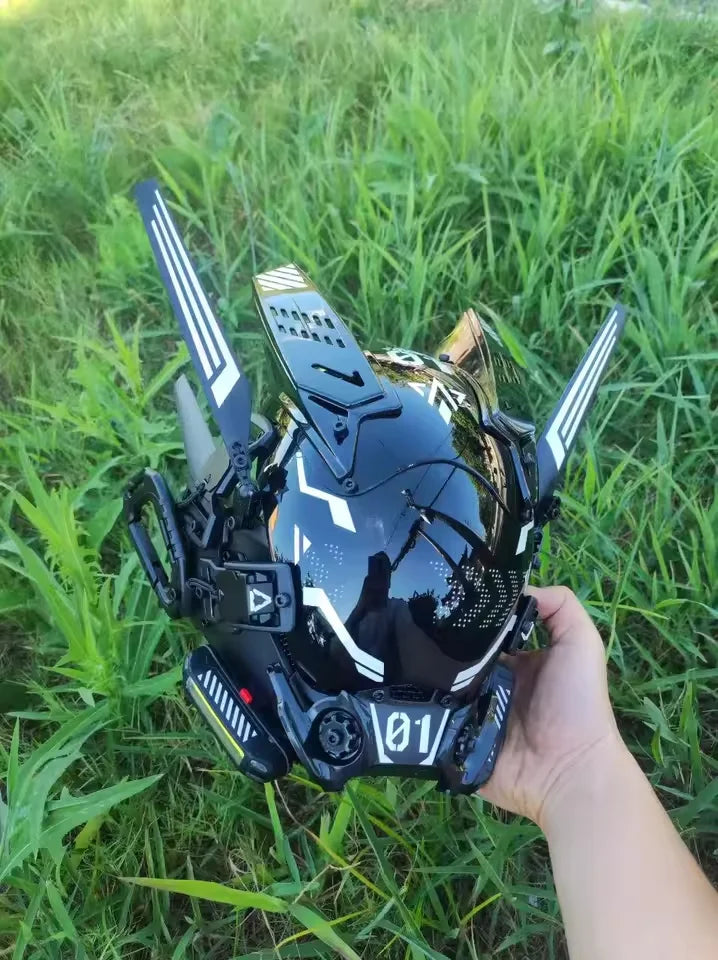 Cyber Punk Cos Mask Cosplay Mech Soldier With LED Light Rolling Subtitles Screen Mask Technology App Control Helmet Party Props