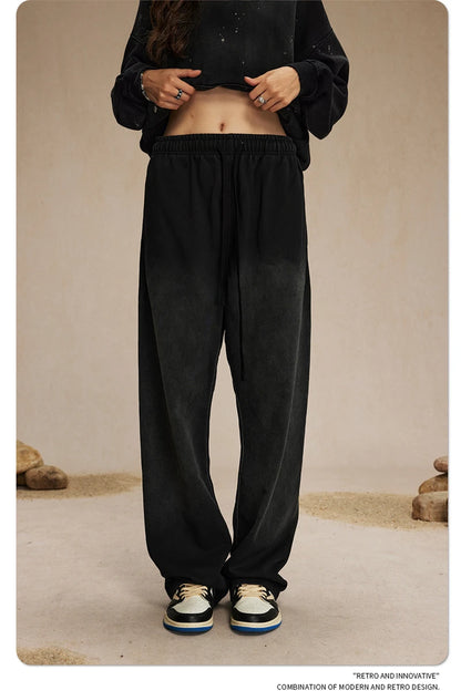 ZODF Retro Autumn Men's Washed Pants Retro Unisex Heavy Weight 450gsm Sports Knitted Straight Trouser Brand Clothes HY0916