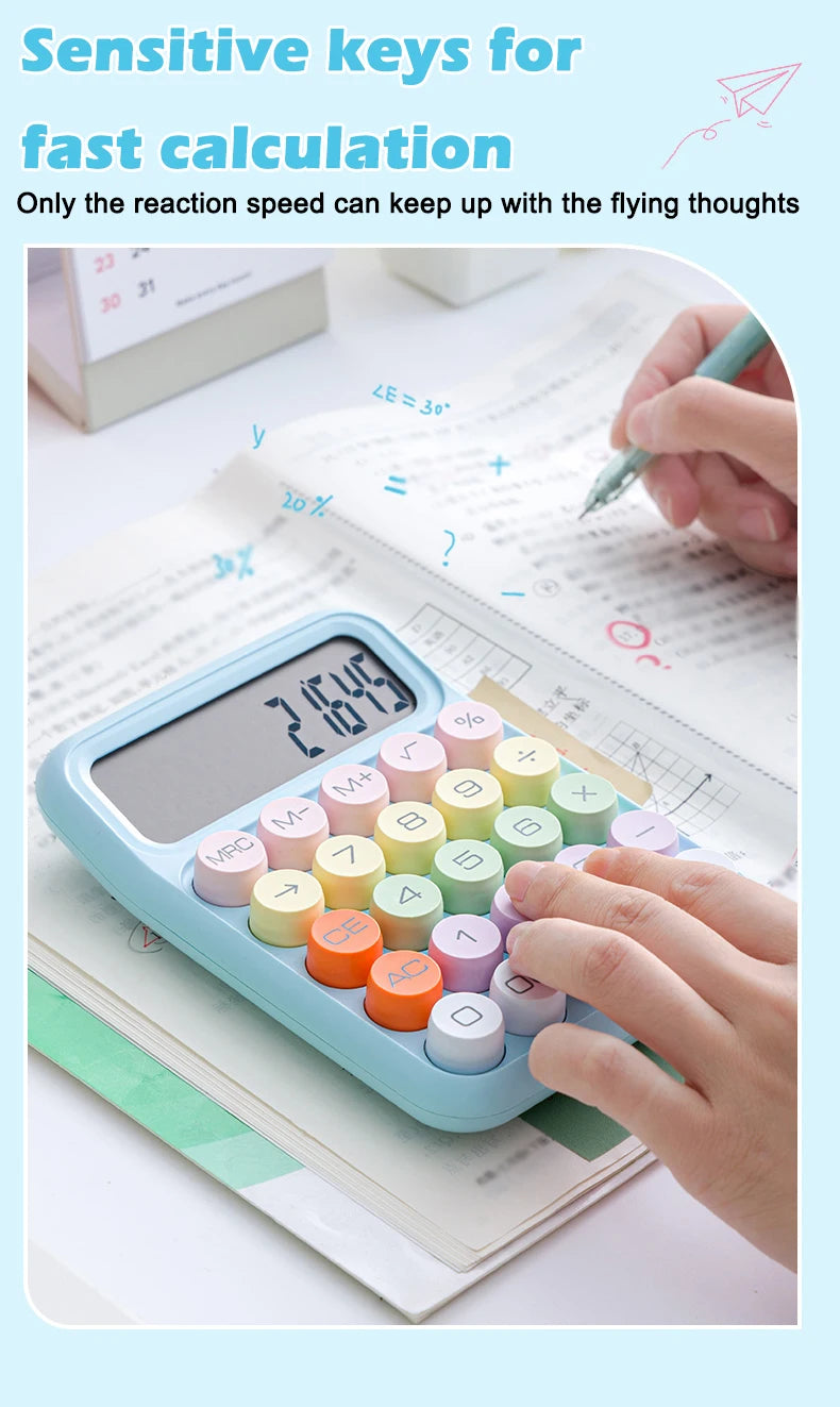 Keyboard Calculator Office 12-digit Mechanical Buttons Calculator Cute Candy Color School Supplies Students/Finance Stationery