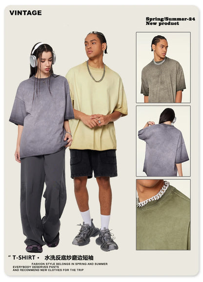 ZODF Fashion 2024 250gsm Washed Distressed T-Shirts For Men Unisex Women Retro Cotton Relax Fit T Shirt Brand Tees HY0838