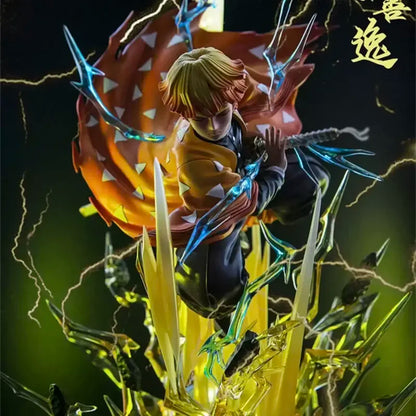 Demon Slayer Figure Agatsuma Zenitsu Double-Headed Luminescable Action Figurine Decoration Model Toys Gift 35cm Anime Statue Pv