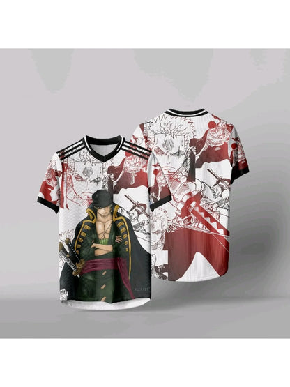 Anime Daily Unisex Tops Tees One Piece Zoro Anime Anime Korean Style Football Hockey T-shirt Jersey Summer Fashion Streetwear