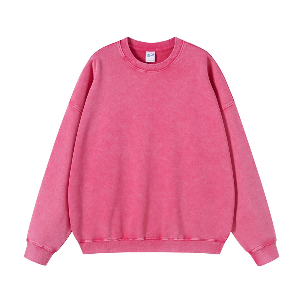 ZODF Retro Autumn Men Batik Washed Cotton Sweatshirts Unisex Loose 420gsm Terry O Neck Pullovers Streetwears HY0665