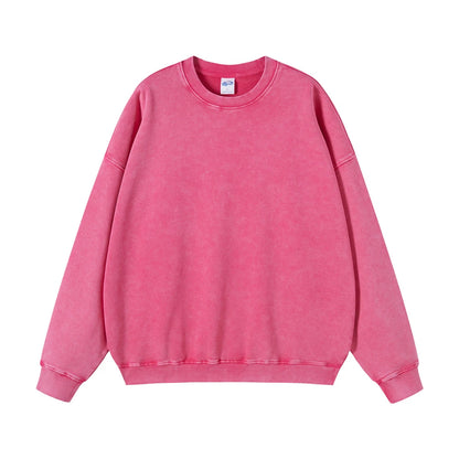 ZODF Retro Autumn Men Batik Washed Cotton Sweatshirts Unisex Loose 420gsm Terry O Neck Pullovers Streetwears HY0665