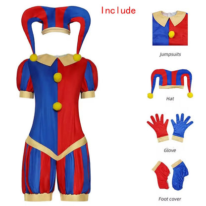 Pomni Magical Virtual Circus Cosplay Jumpsuit Set Cotton Polyester - costume only / Adult S