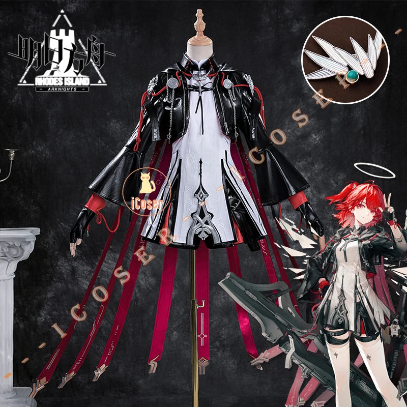 iCoser Arknights Exusiai The New Covenant Cosplay Costume Wig Uniform Luminous Headwear Halloween Party for Women Girls Carnival