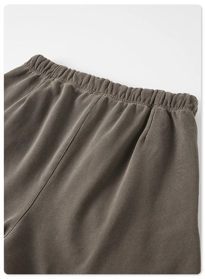 ZODF New Summer Men Retro Washed Shorts Unisex Drawstring Loose Edge 420gsm Solid Knee Length Cotton Pants Streetwears HY0589