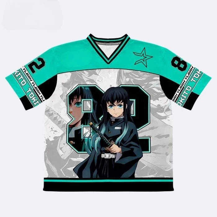 Demon Slayer Muichiro Tokito Anime Series Number 82 Jersey Oversize Kpop Baseball Hockey Outfit T-shirt Daily Unisex Tops Tees