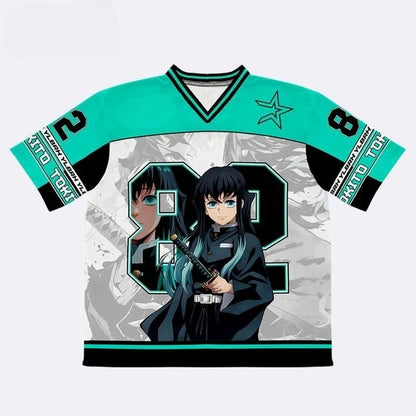 Demon Slayer Muichiro Tokito Anime Series Number 82 Jersey Oversize Kpop Baseball Hockey Outfit T-shirt Daily Unisex Tops Tees