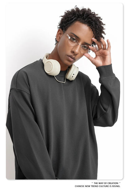 ZODF Fashion Autumn Men Solid 360gsm Sweatshirt Unisex Solid Loose Sport O Neck Pullovers Brand Clothes HY0938