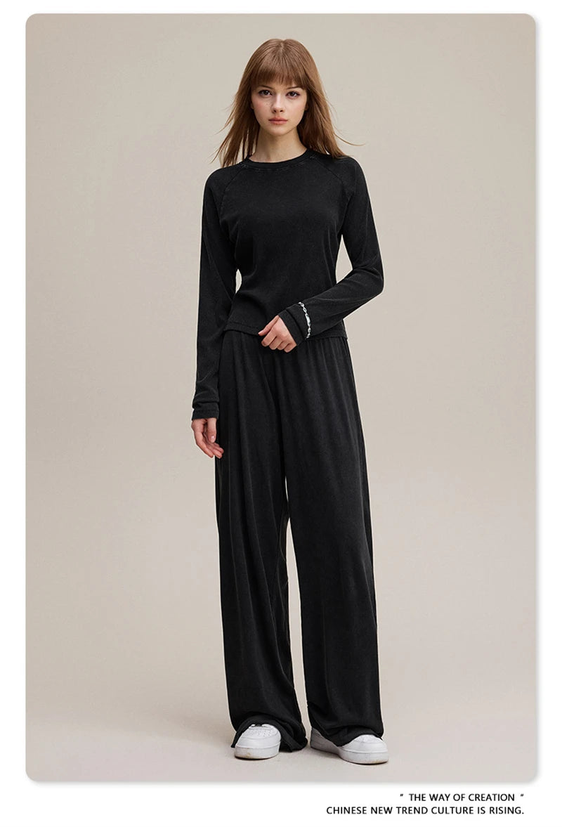 ZODF Women 2025 Solid Comfortable Loose Pants Girls Female 275gsm Solid Wide Lge Straight Trousers Brand Bottoms HY1137