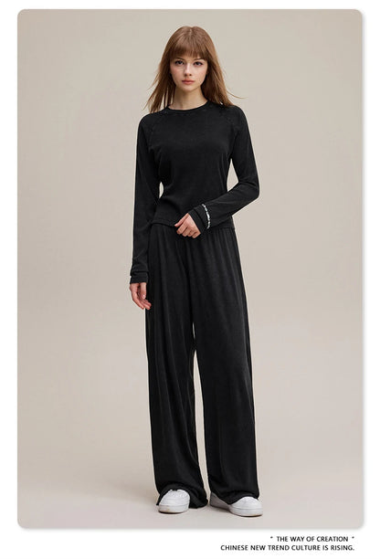 ZODF Women 2025 Solid Comfortable Loose Pants Girls Female 275gsm Solid Wide Lge Straight Trousers Brand Bottoms HY1137