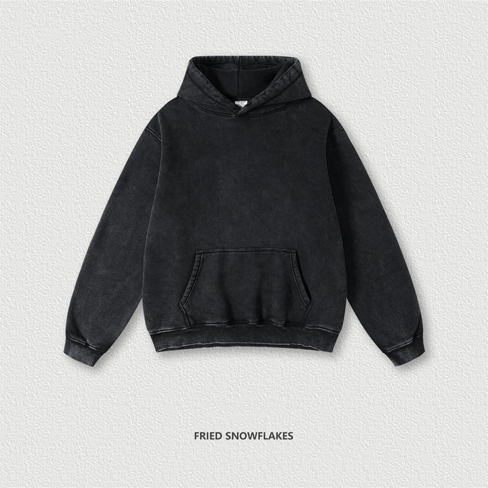 ZODF Winter Autum Men's Washed 400gsm Fleece Hoodies Unisex Couple Retro Oversized Ripped Hooded Sweatshirts Pullovers HY0652