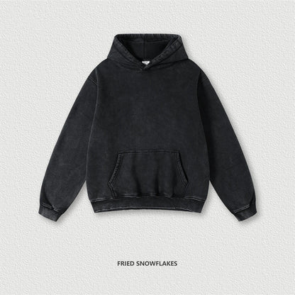 ZODF Winter Autum Men's Washed 400gsm Fleece Hoodies Unisex Couple Retro Oversized Ripped Hooded Sweatshirts Pullovers HY0652