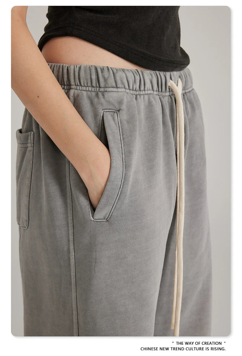 ZODF 2023 Spring Men 380gsm Washed Cotton Pants American Retro Unisex Loose Edge Oversized Straight Trousers Streetwears HY0537